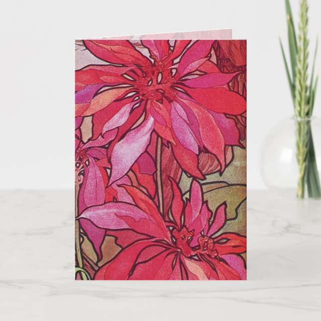 Alphonse Mucha Poinsettias Christmas Card Template (Front)