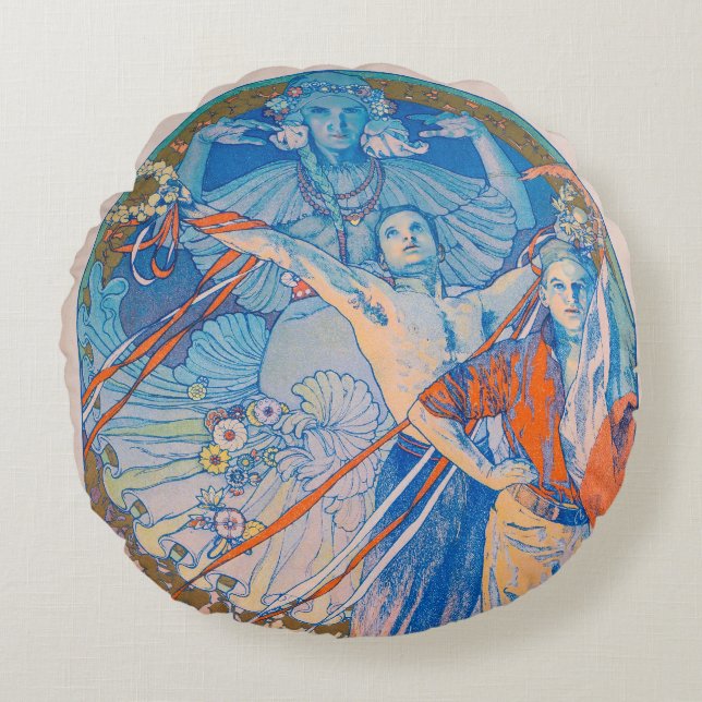 Alphonse Mucha Poster for Sokol Festival (1926) Round Cushion (Front)