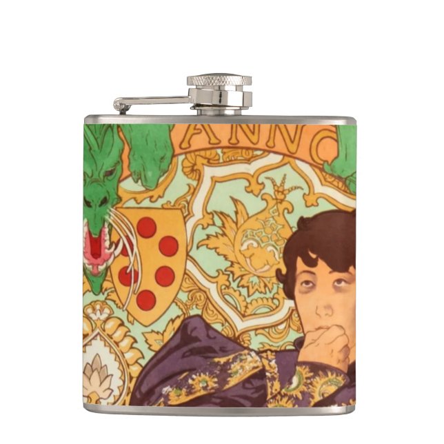 Alphonse Mucha Prince and Dragon Hip Flask (Front)