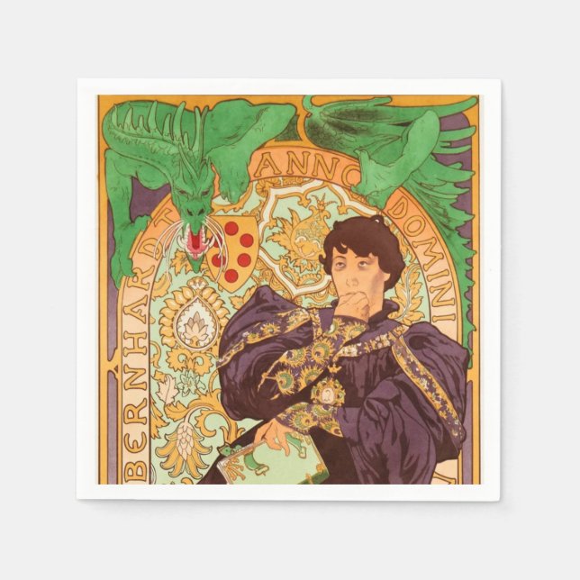 Alphonse Mucha Prince and Dragon Napkin (Front)