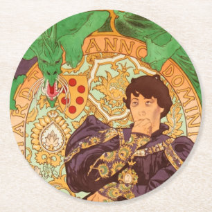 Alphonse Mucha Prince and Dragon Round Paper Coaster