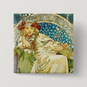 Alphonse Mucha Princess Hyacinth Art Nouveau 15 Cm Square Badge