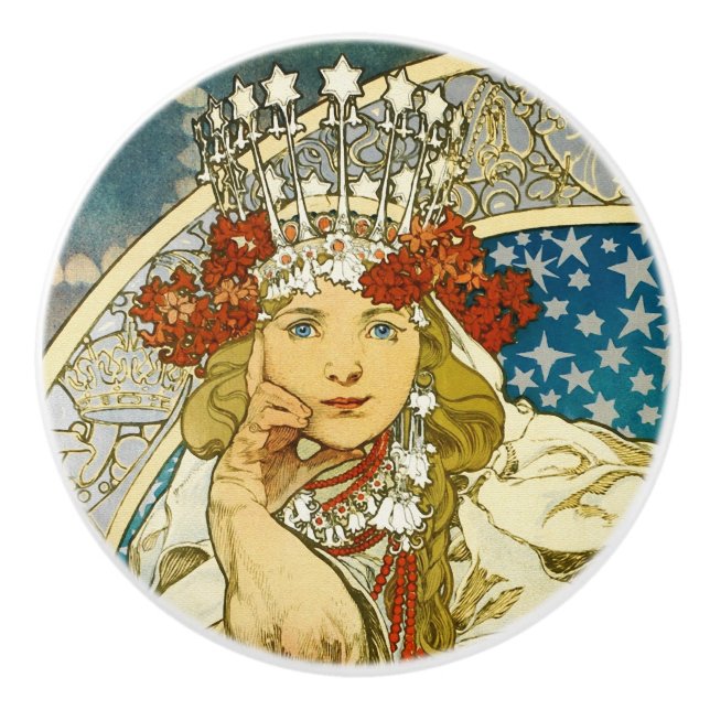 Alphonse Mucha Princess Hyacinth Art Nouveau Ceramic Knob (Front)
