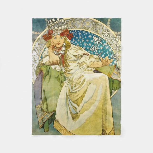 Alphonse Mucha Princess Hyacinth Art Nouveau Fleece Blanket (Front)