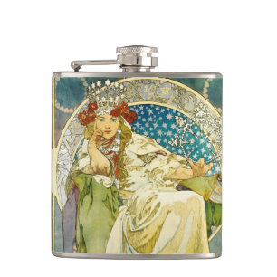 Alphonse Mucha Princess Hyacinth Art Nouveau Hip Flask