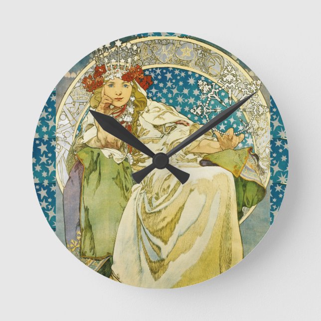 Alphonse Mucha Princess Hyacinth Art Nouveau Round Clock (Front)