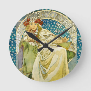 Alphonse Mucha Princess Hyacinth Art Nouveau Round Clock
