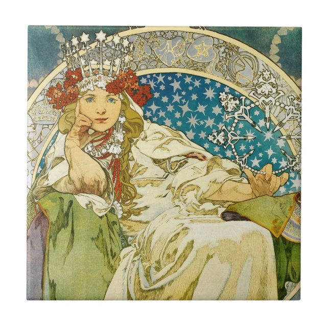 Alphonse Mucha Princess Hyacinth Art Nouveau Tile (Front)