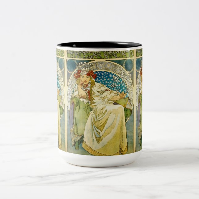 Alphonse Mucha Princess Hyacinth Art Nouveau Two-Tone Coffee Mug (Center)
