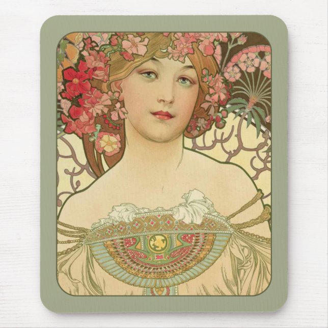 Alphonse Mucha Rêverie Daydream CC0155 Art Nouveau Mouse Mat (Front)