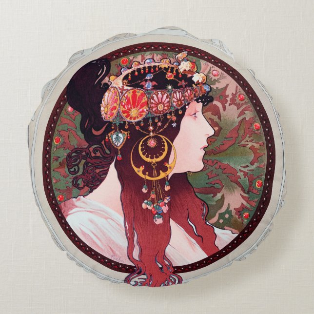 Alphonse Mucha Round Cushion (Back)