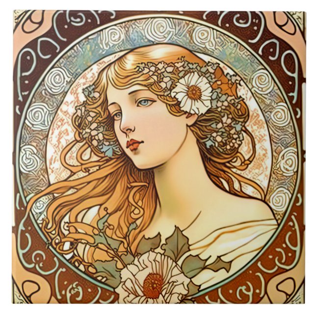 Alphonse Mucha Sarah Bernhardt Art Nouveau Ceramic Tile (Front)