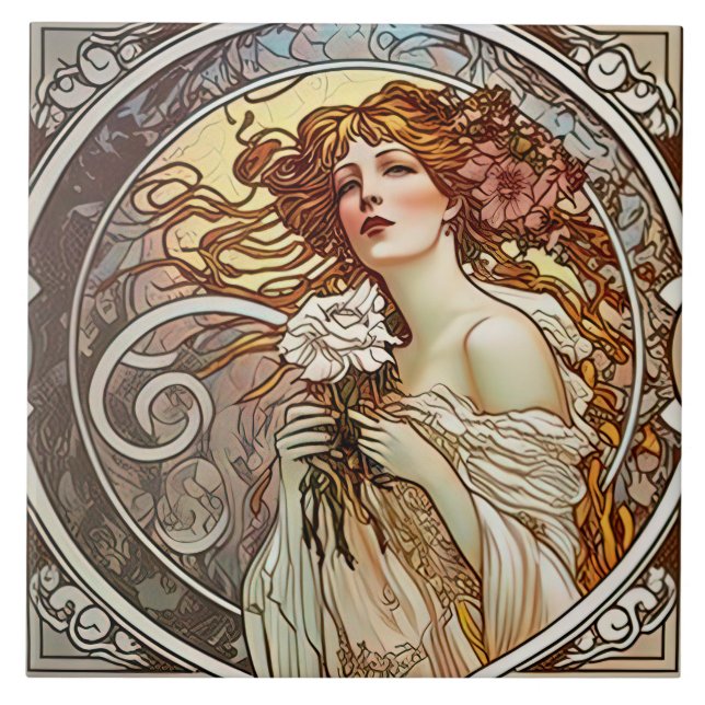 Alphonse Mucha Sarah Bernhardt Art Nouveau Tile (Front)
