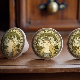 Alphonse Mucha Sarah Bernhardt Art Nouveau Vintage Ceramic Knob