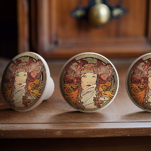 Alphonse Mucha Sarah Bernhardt Art Nouveau Vintage Ceramic Knob