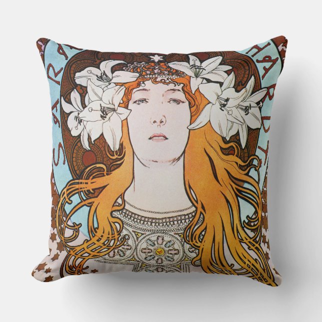 Alphonse Mucha Sarah Bernhardt Vintage Art Nouveau Cushion (Front)