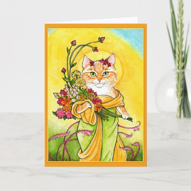 Alphonse Mucha spoof cute cat greeting card (Front)