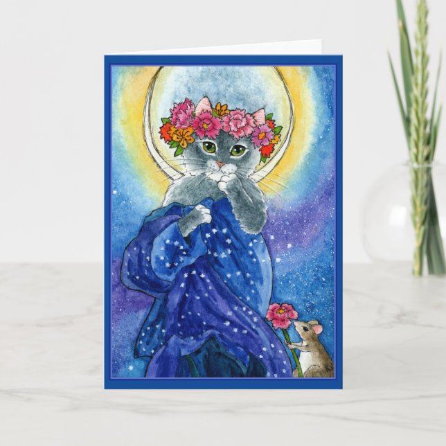 Alphonse Mucha spoof cute cat greeting card (Front)