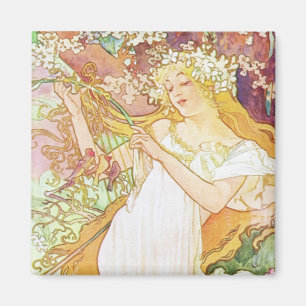 Alphonse Mucha Spring Floral Vintage Art Nouveau Magnet