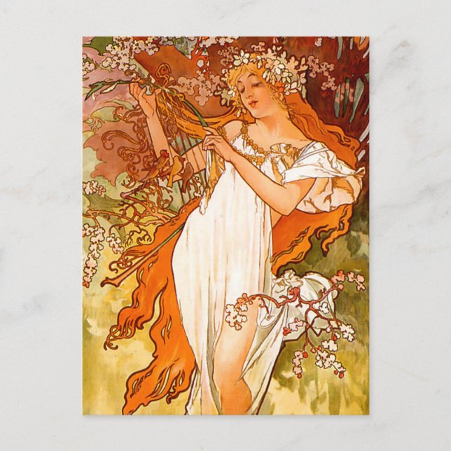 Alphonse Mucha Spring Holiday Postcard (Front)