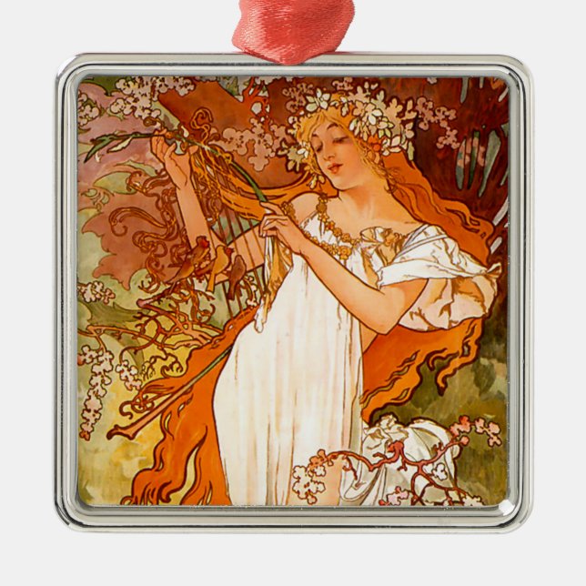 Alphonse Mucha Spring Metal Tree Decoration (Front)