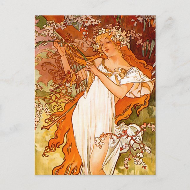 Alphonse Mucha Spring Postcard (Front)