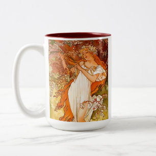 Alphonse Mucha Spring Two-Tone Coffee Mug