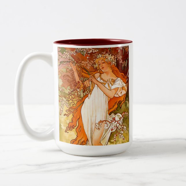 Alphonse Mucha Spring Two-Tone Coffee Mug (Left)