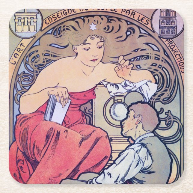 Alphonse Mucha Square Paper Coaster (Front)
