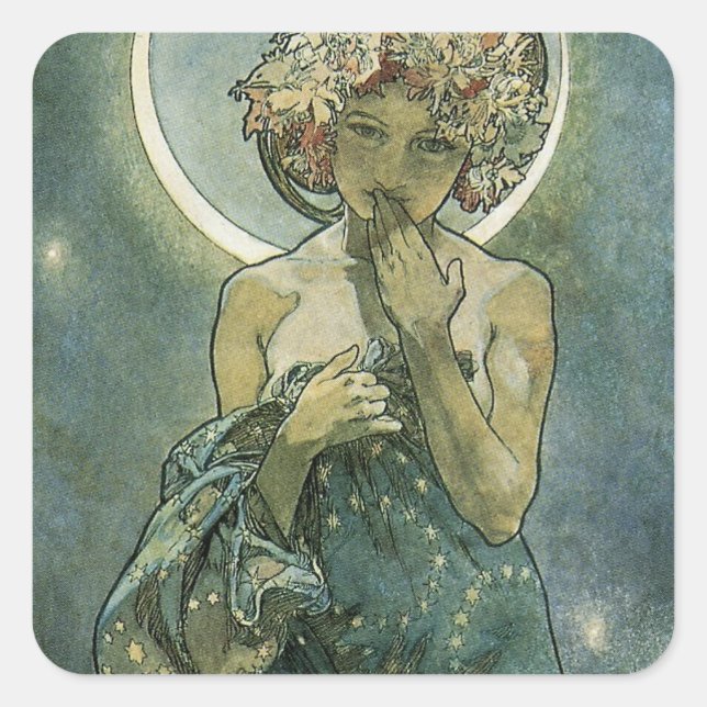 Alphonse Mucha Stunning Art Nouveau Woman #18 Square Sticker (Front)
