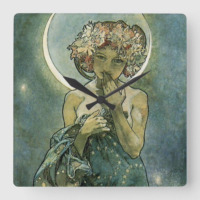 Alphonse Mucha Stunning Art Nouveau Woman #18 Square Wall Clock (Front)