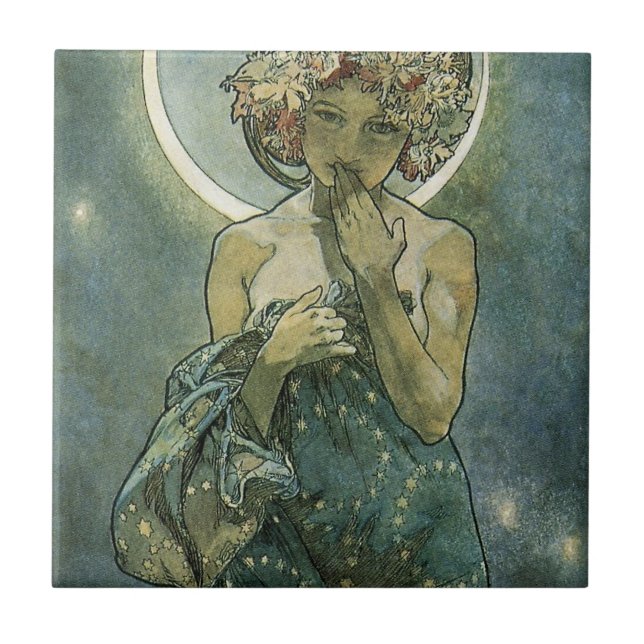 Alphonse Mucha Stunning Art Nouveau Woman #18 Tile (Front)