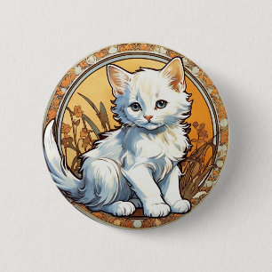 Alphonse Mucha Style Cat 6 Cm Round Badge