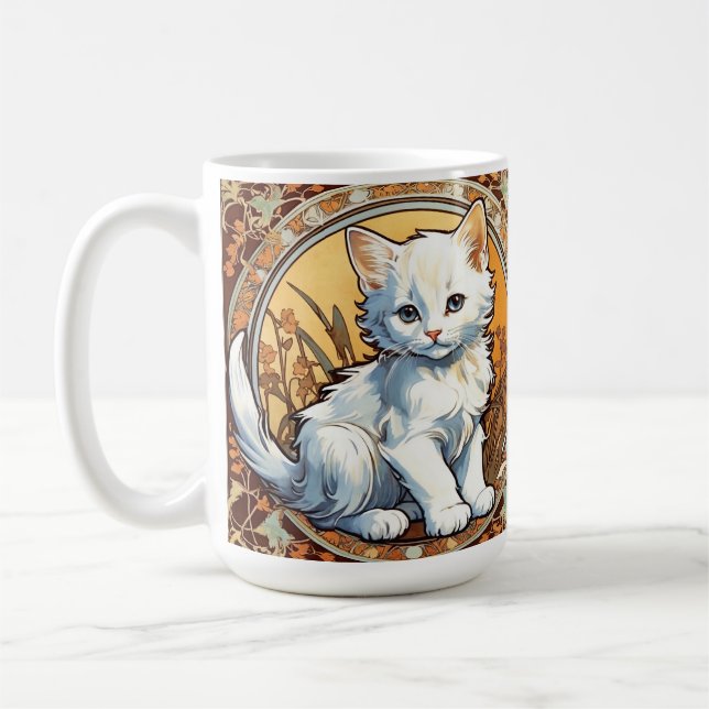 Alphonse Mucha Style Cat Coffee Mug (Left)