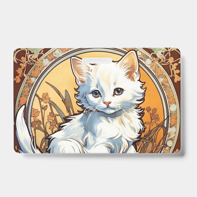 Alphonse Mucha Style Cat ID Badge (Front)