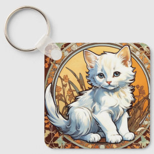 Alphonse Mucha Style Cat Key Ring