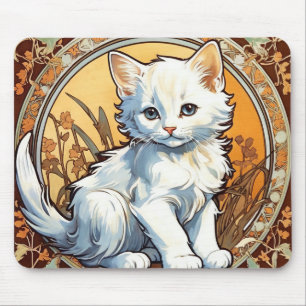 Alphonse Mucha Style Cat Mouse Mat