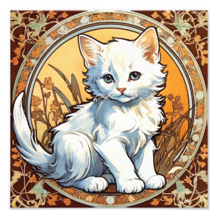 Alphonse Mucha Style Cat Photo Print