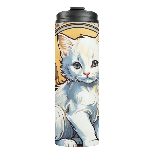 Alphonse Mucha Style Cat Thermal Tumbler (Front)