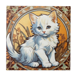 Alphonse Mucha Style Cat Tile