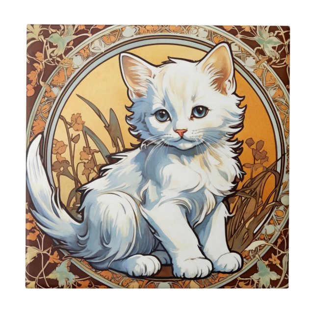 Alphonse Mucha Style Cat Tile (Front)