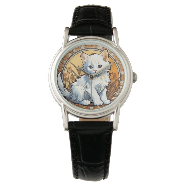 Alphonse Mucha Style Cat Watch (Front)
