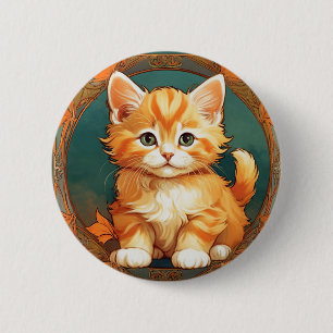 Alphonse Mucha Style Orange Cat 6 Cm Round Badge