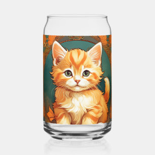 Alphonse Mucha Style Orange Cat Can Glass