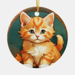 Alphonse Mucha Style Orange Cat Ceramic Tree Decoration