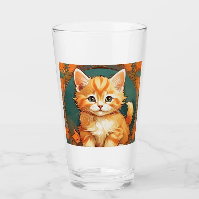 Alphonse Mucha Style Orange Cat Glass (Front)