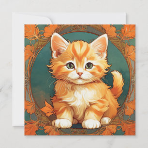 Alphonse Mucha Style Orange Cat Invitation