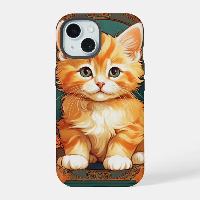 Alphonse Mucha Style Orange Cat iPhone 15 Case (Back)