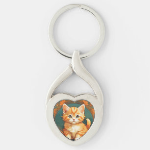 Alphonse Mucha Style Orange Cat Key Ring