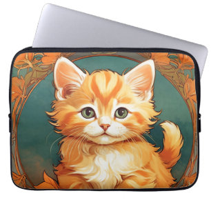 Alphonse Mucha Style Orange Cat Laptop Sleeve